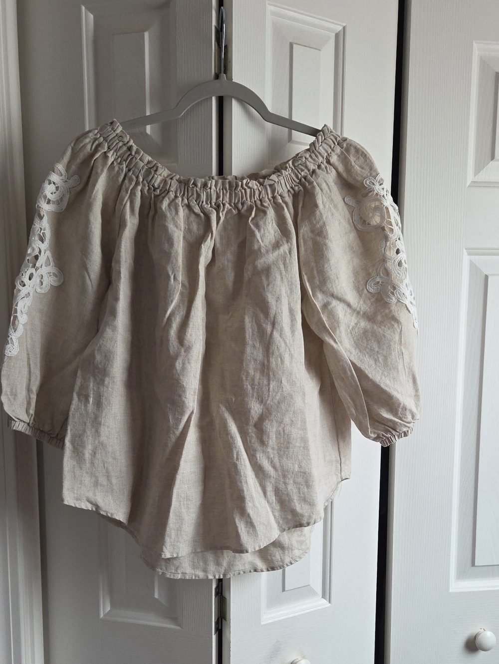 Saks Fifth Avenue Linen Blend Off-Shoulder Peasant Top in Natural